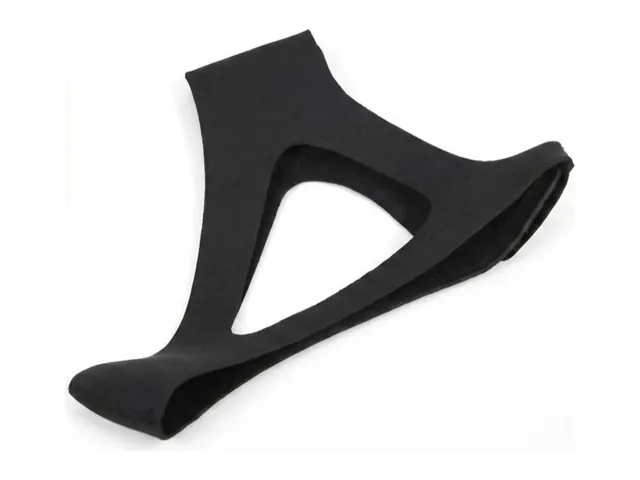The black Lullascape chin strap lying on white, a triangular opening in its middle